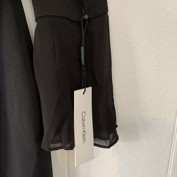 Calvin Klein Womens 12 Dress Black 3/4 Sleeve  Flare Evening Cocktail NEW - Picture 6 of 6